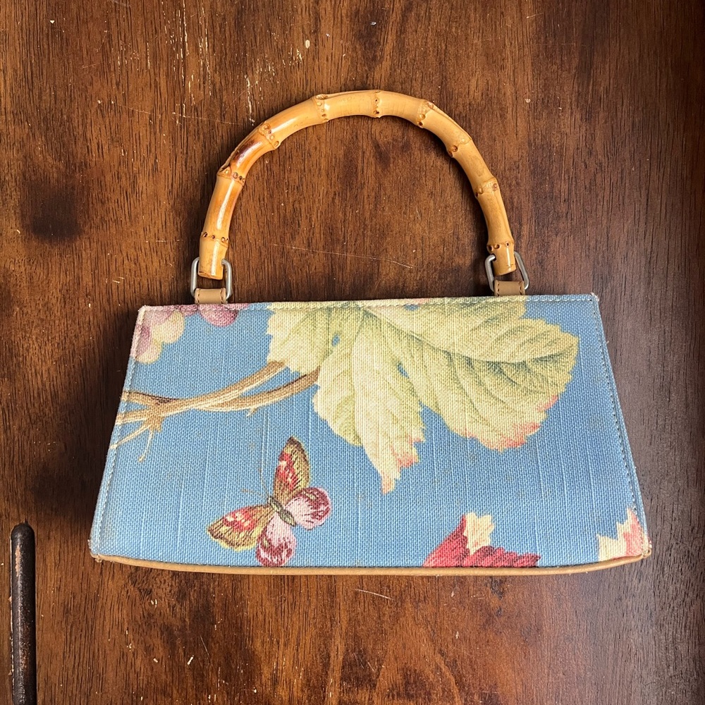 Vintage Floral Handbag with Bamboo Handle